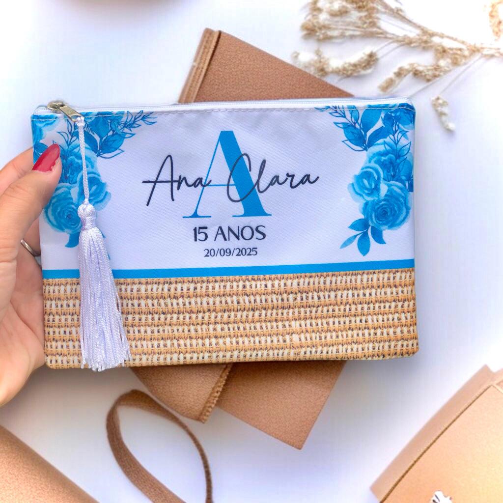 kit 10 Bolsinhas Necessaire Personalizadas – Lembrancinhas para Festa de aniversário 15 Anos com nome da debutante