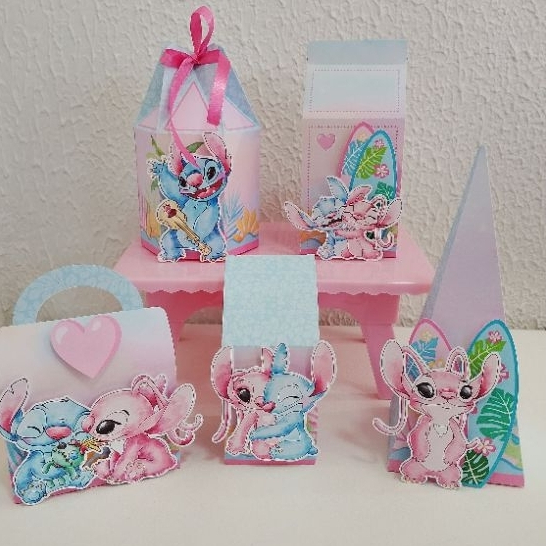 30 Caixas Stitch e Angel Personalizada , Só um Bolinho , Mesversário Aniversário, Decoração, Lembrancinha, PEGUE E MONTE
