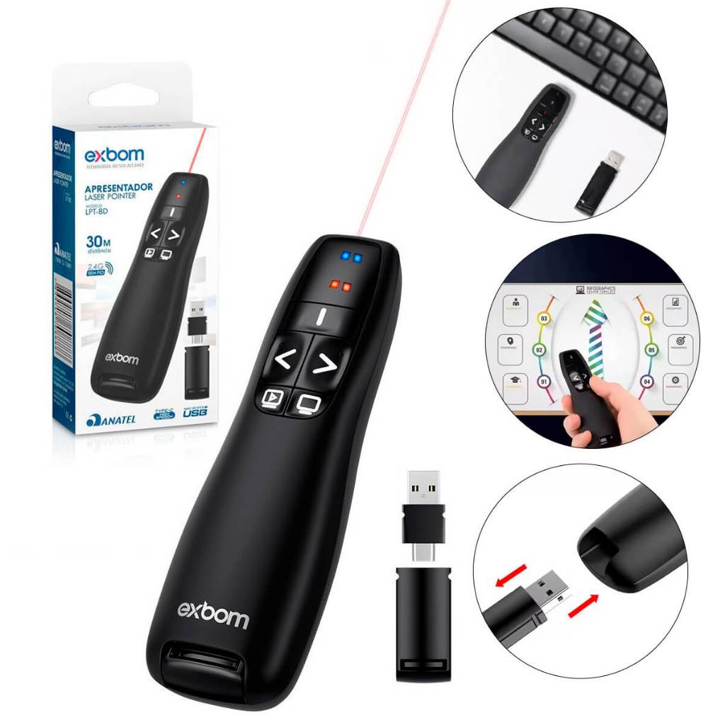 Caneta Laser Vermelho Passador de Slides sem fio longo Alcance 30 metros Controle portátil  Original
