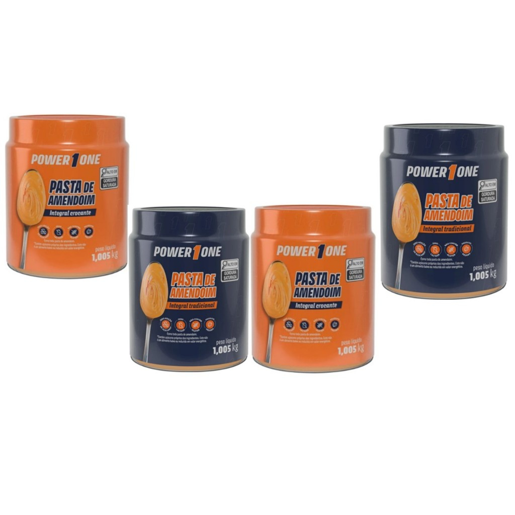 Kit C/ 4 unids Pasta De Amendoim Power One Integral 1kg Tradicional