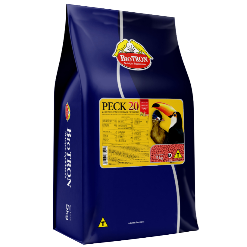 Peck 20 5kg Ração extrusada Biotron para Tucanos, Mainas, Araçaris e Turacos