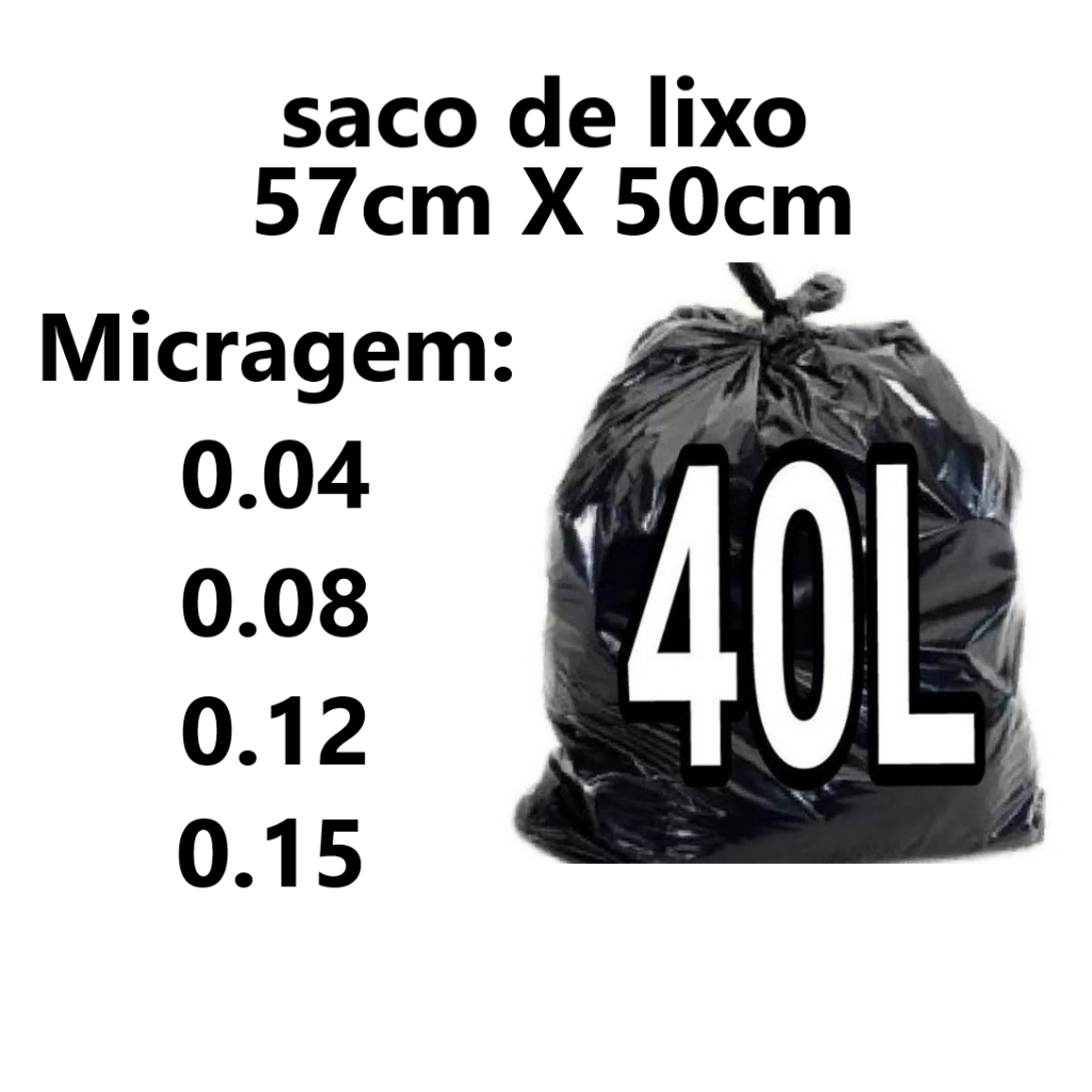 Saco de Lixo Preto 40 Litros 100 Unidades Varias Micragens