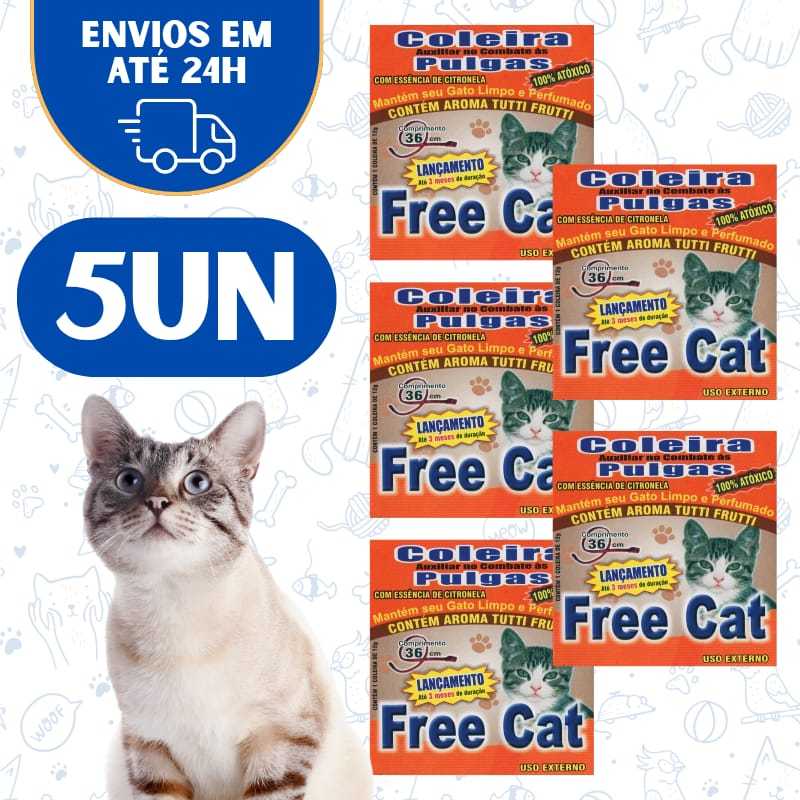 Kit 5 Coleira AntiPulgas Gato Free Cat Free Dog Pet em Oferta na Shopee