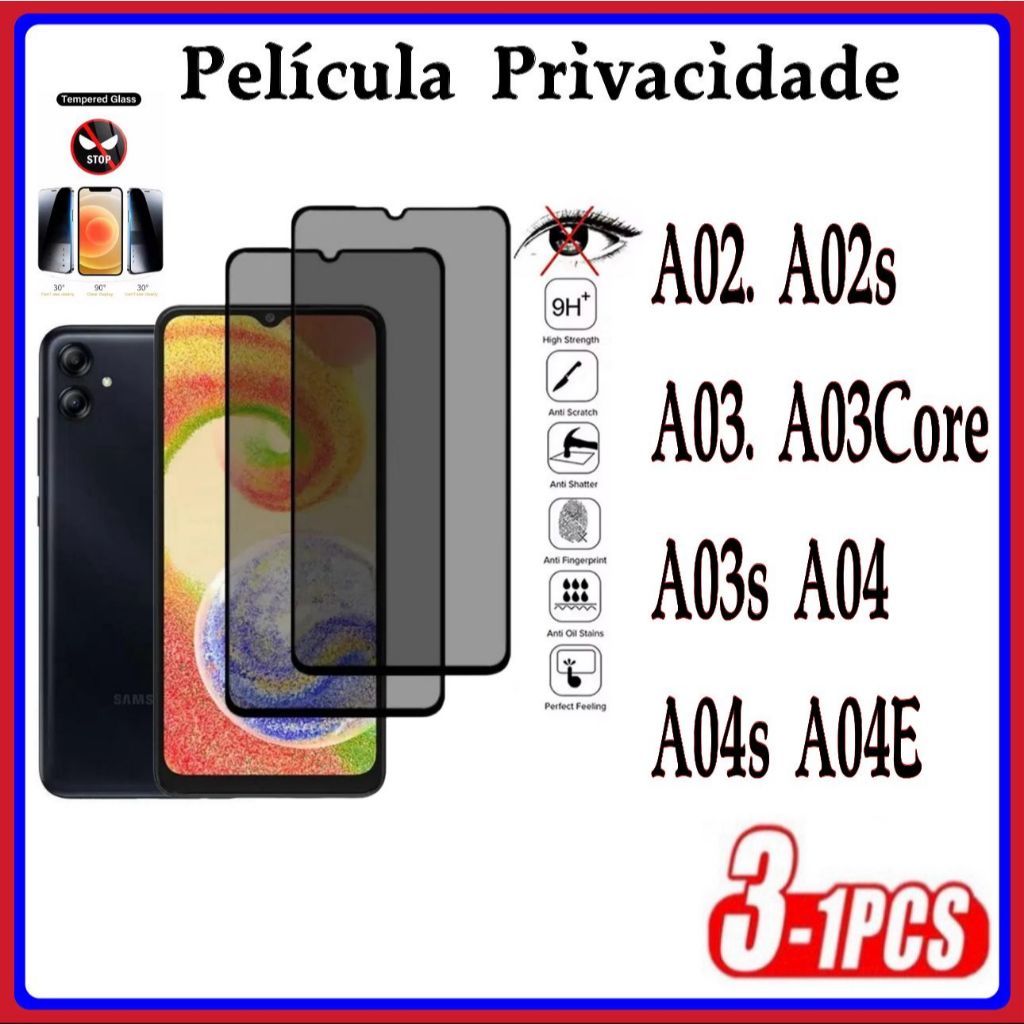 Película Privacidade 3D Anti Spy Samsung A02 A02S A03 A03S A03CORE A04 A04S A04E