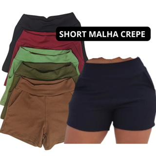 Short Liso Crepe Feminino  Malha Confortável Básico Estica em Oferta na Shopee