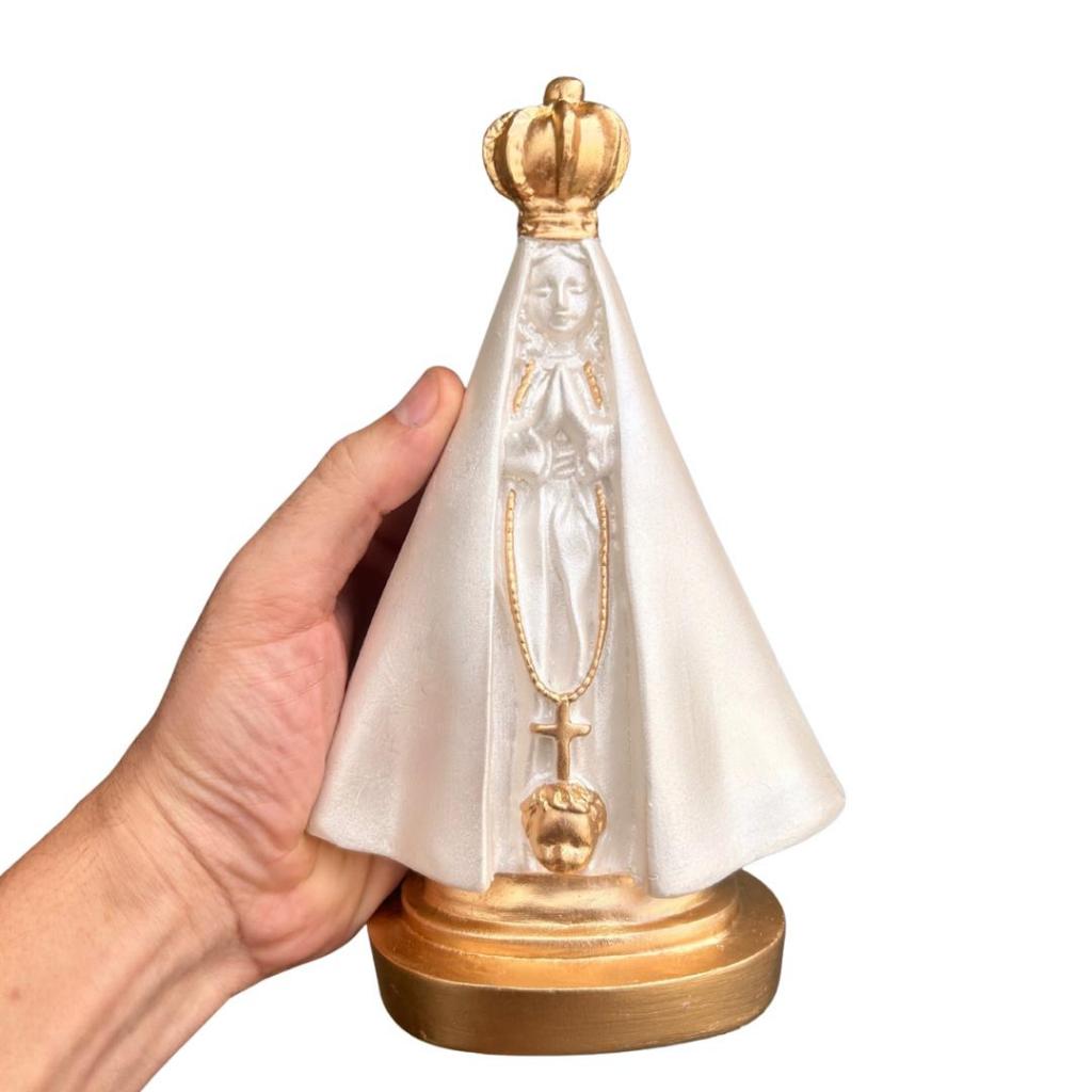 Imagem de Nossa Senhora Aparecida 22cm branco perolado com dourado em gesso