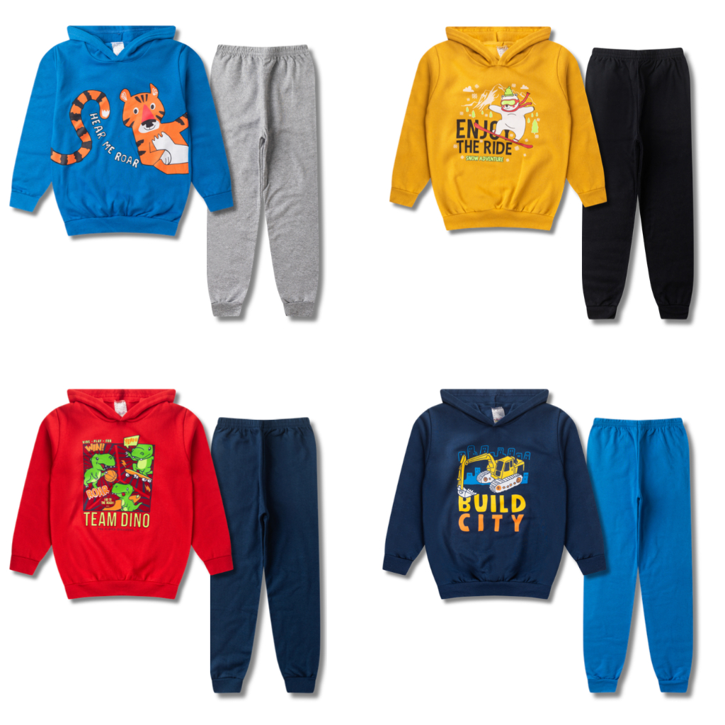 Kit 2 conjuntos de moletom menino flanelado infantil quentinho sendo 2 calças e 2 blusas