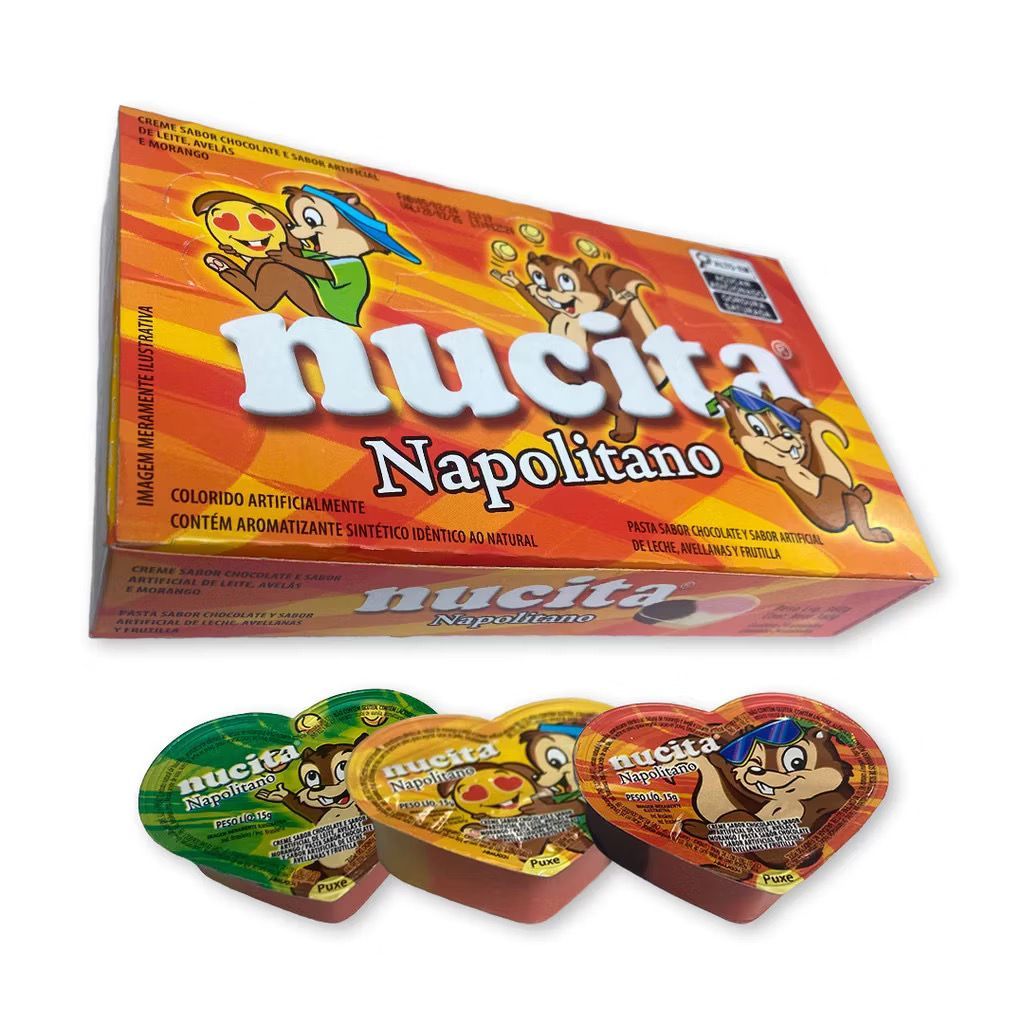 Nucita Creme Napolitano Coração Com 24 Unidades - Creme Sabores Chocolate, Avelã, Leite E Morango