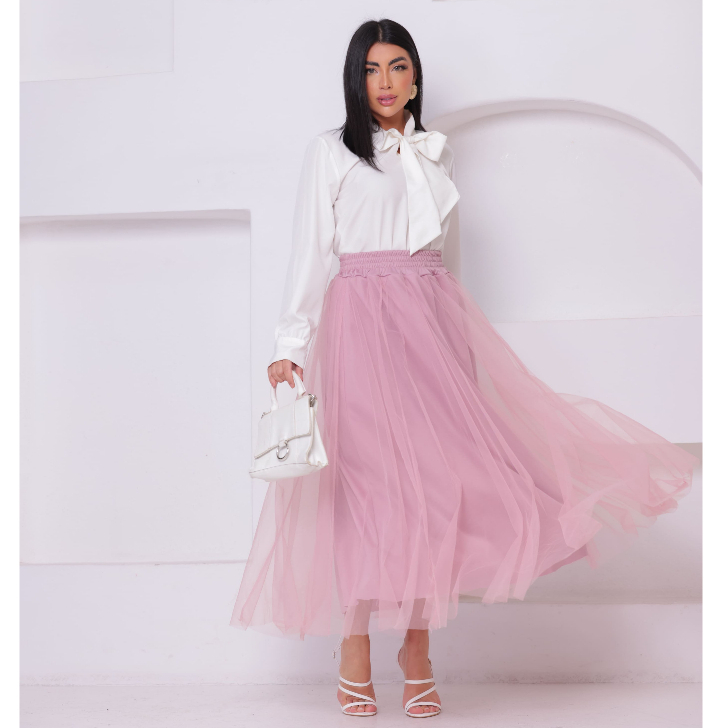 SAIA MIDE TULE FORRADA LONGA LISA MODA MODESTA EVANGELICA EXECUTIVA