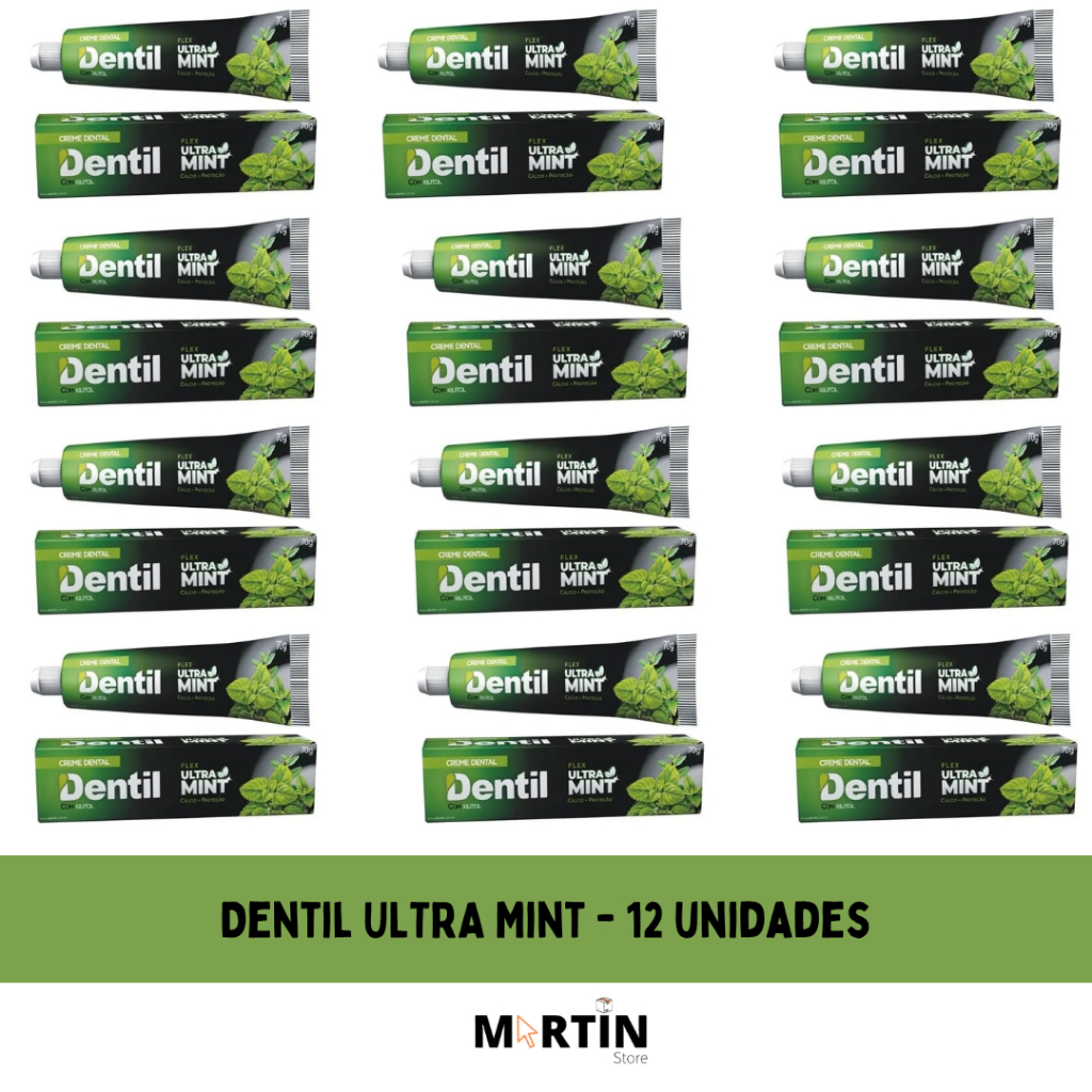 Kit 12 Creme Dental Dentil Ultra Mint Menta Refrescante Sem Flúor 70G em Oferta na Shopee