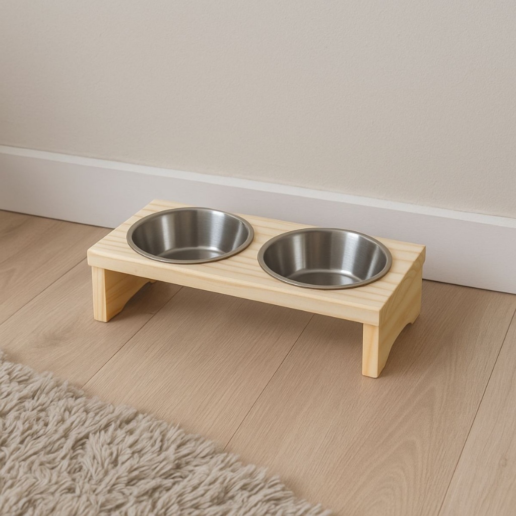 Comedouro e Bebedouro Madeira Pinus e Aluminio pra Cachorro ou Gato em Oferta na Shopee