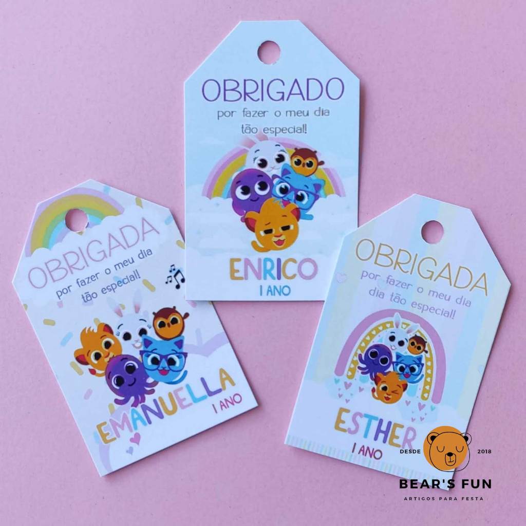 TAG Lembrancinha Bolofofos • Cartão Agradecimento com Nome e Idade • Festa•Aniversário•Personalizado