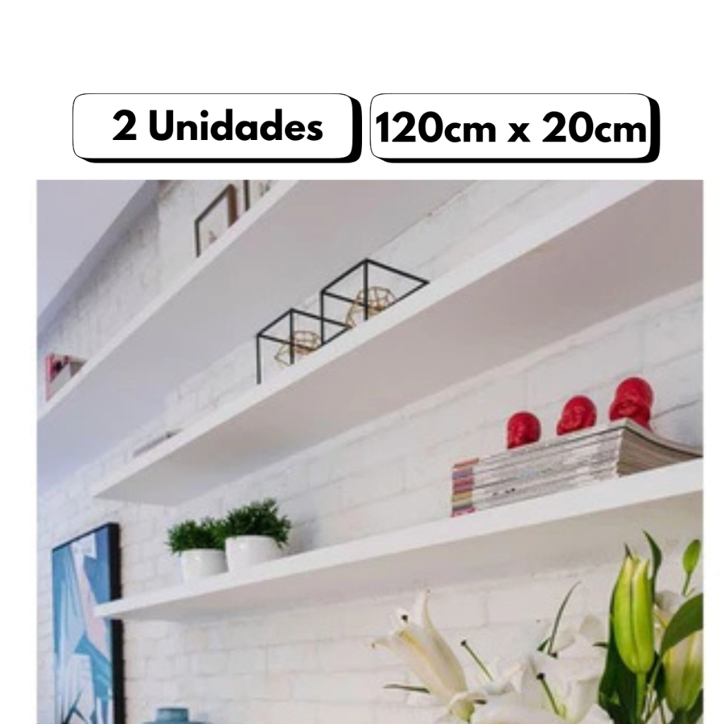 Kit 2 Prateleira Mdf 120x20 Suporte Invisível Na Cor Branca em Oferta na Shopee