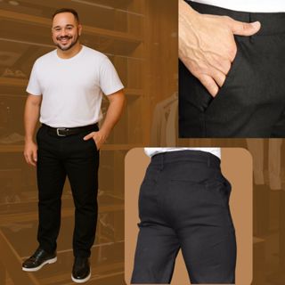 Calça Plus Size Masculina Alfaiataria Sarja com Lycra Tamanhos Especiais em Oferta na Shopee