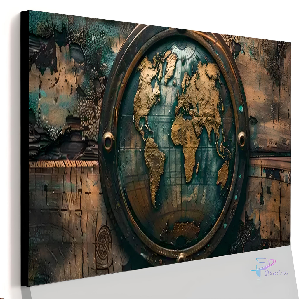 Quadro Decorativo Mapa Mundi Marrom Exclusivo Casa Sala Quarto Decoração Hall