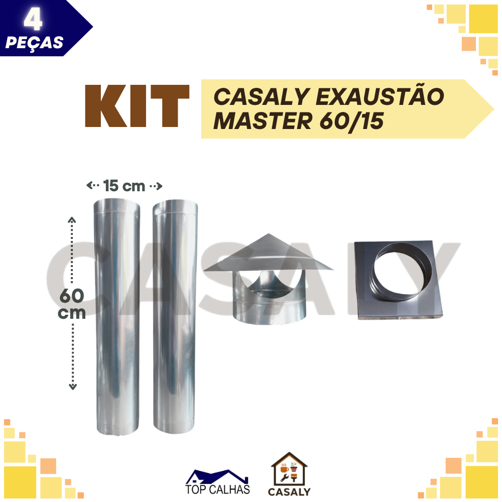 Kit Churrasqueira Master | Chaminé  | + BRINDE | 1 ou 2 Dutos 60cm + Chapéu + Adaptador | Diâm 15/20 cm em Oferta na Shopee