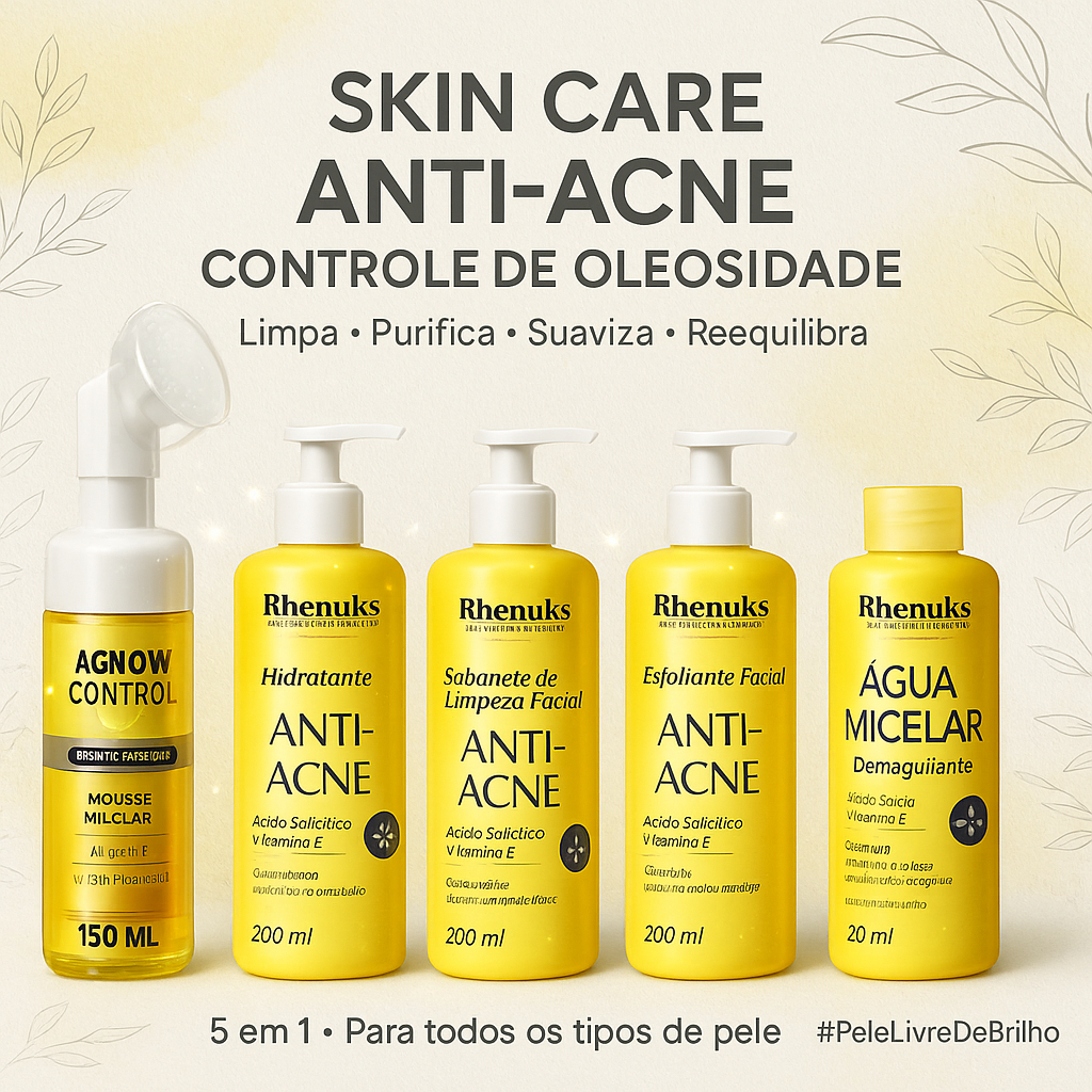 Kit Skincare 4 Itens Antiacne Limpeza Profunda e Controle da Oleosidade Espinhas Cravos Facial