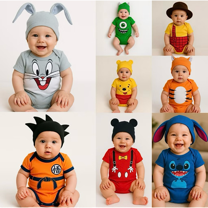 Body Temático Bebê Infantil com Touca / Fantasia Mesversário - Escolha o modelo