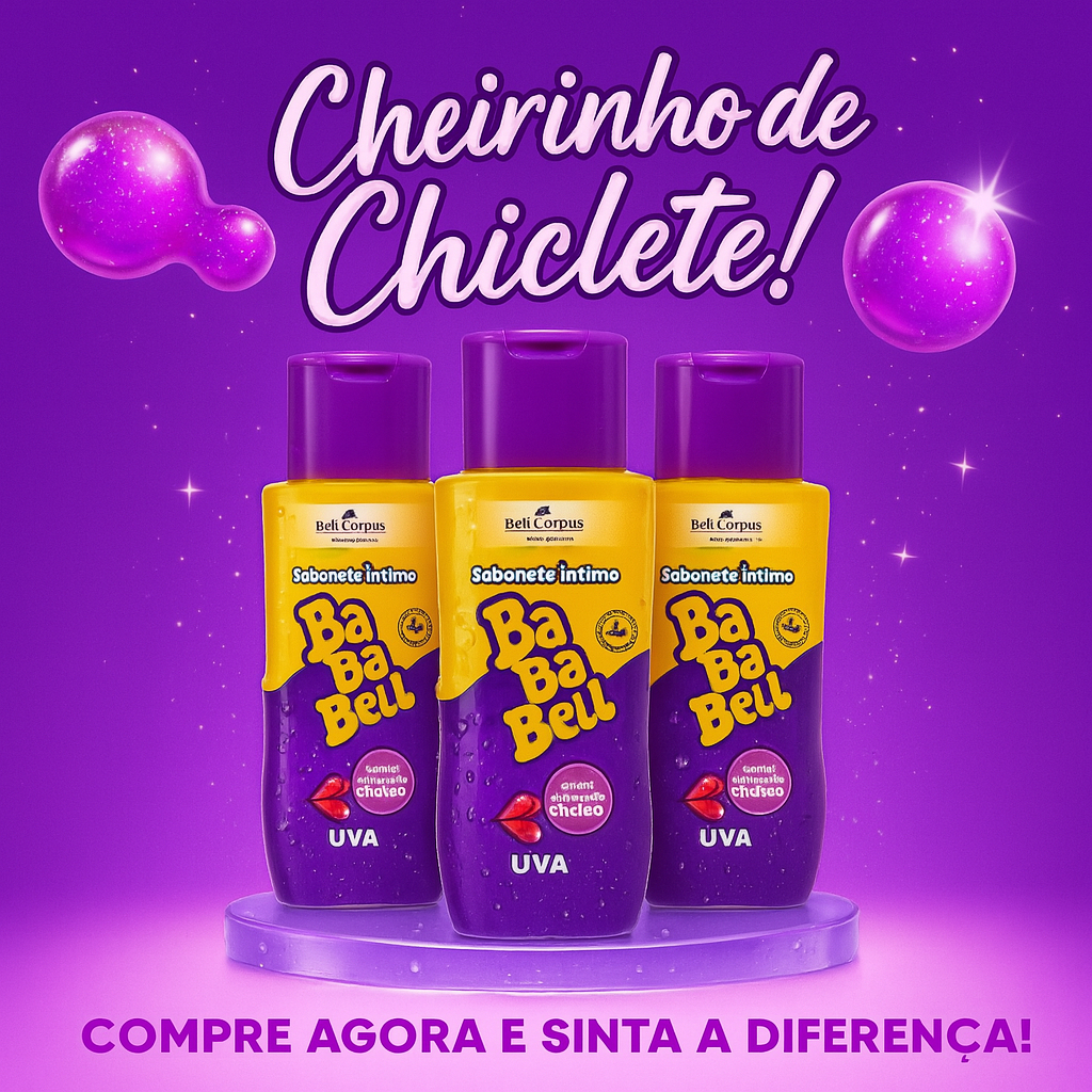 Kit com 3 Sabonetes Íntimos Baba Bell Uva – Cheirinho de Chiclete, Frescor e Proteção