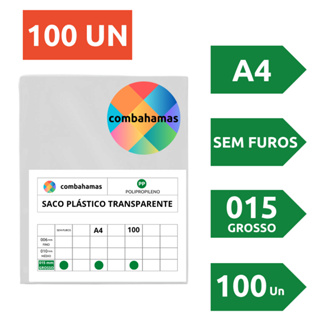 SACO PLÁSTICO, PP, A4, 23,5 X 30 X 015, GROSSO , SEM FUROS, 100 UN em Oferta na Shopee
