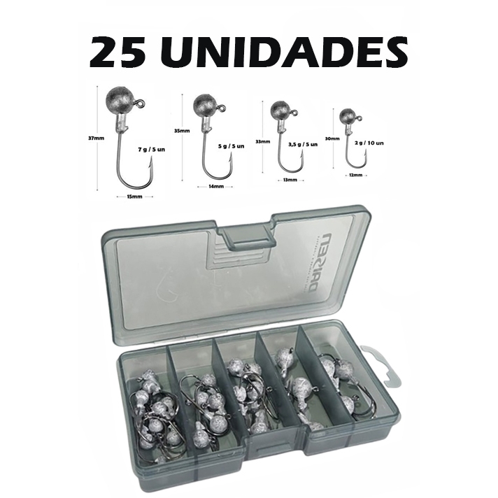 Mini Estojo Daisen Com 25 Anzol Jig Head C/ Trava 2g 3,5g 5g e 7g em Oferta na Shopee