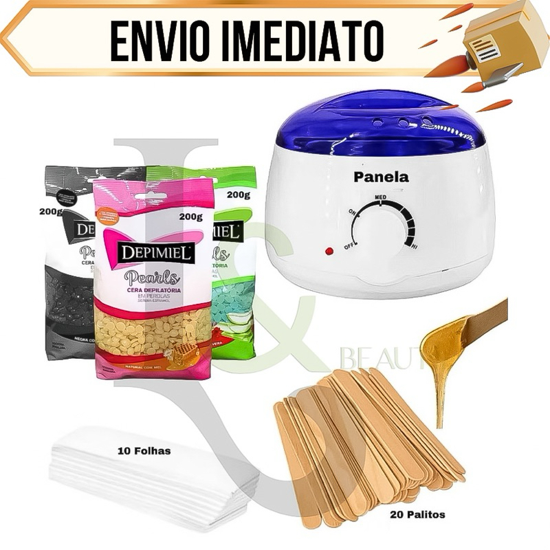 Kit Panela Elétrica Cera Quente Depilaçao Aquecedor + 200g Cera Perolada N 3