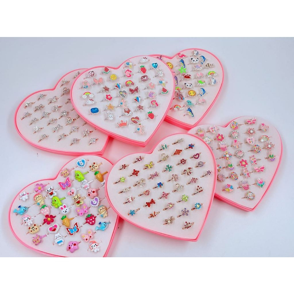 Kit 36 Unidades Anéis Infantil Menina + Caixa Coração / Ajustável Sortidos em Oferta na Shopee