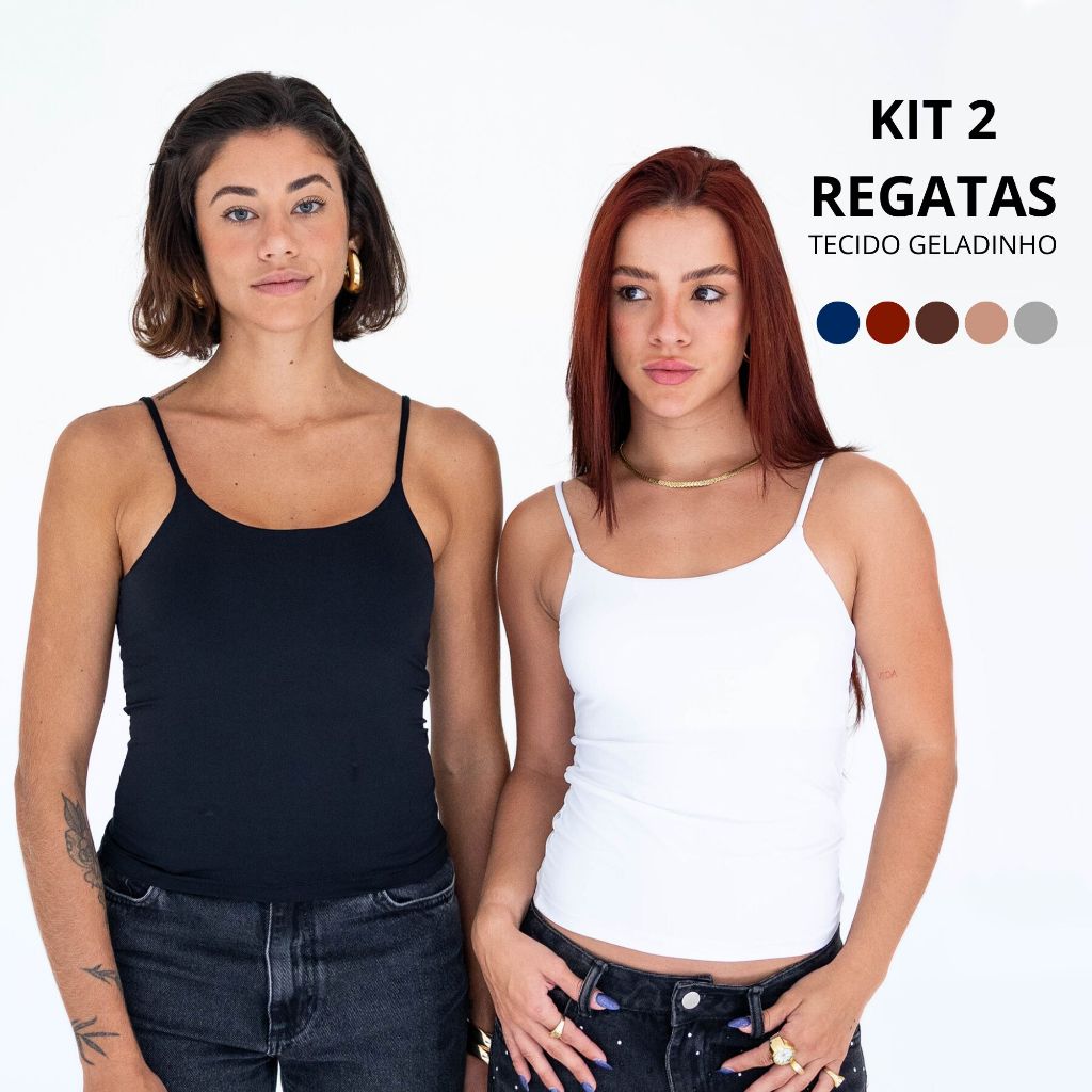 Kit 2 Regata Alça Fina em Poliamida Blusa com Forro Blusinha em Oferta na Shopee