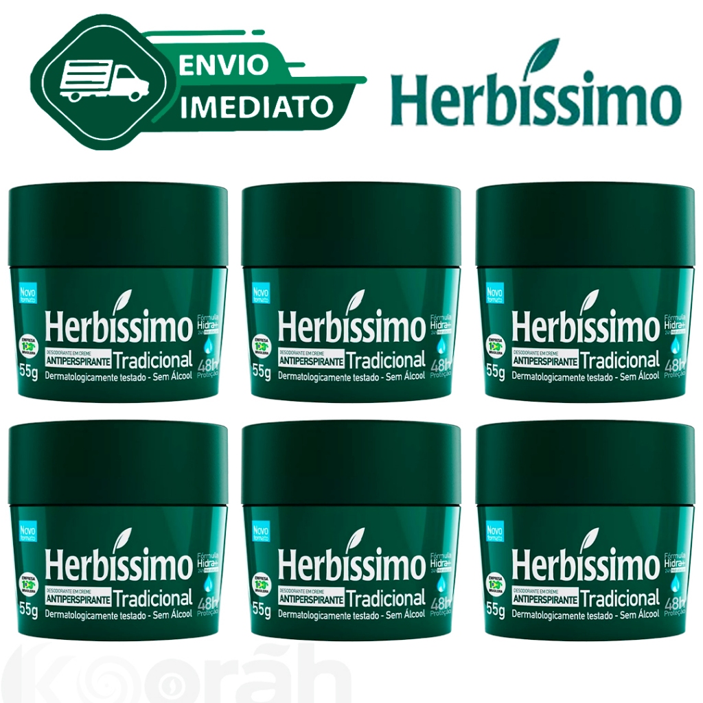 Kit C/6 Antitranspirante Tradicional Herbissimo Com Glicerina 48H de Proteção 55g Envio Imediato em Oferta na Shopee