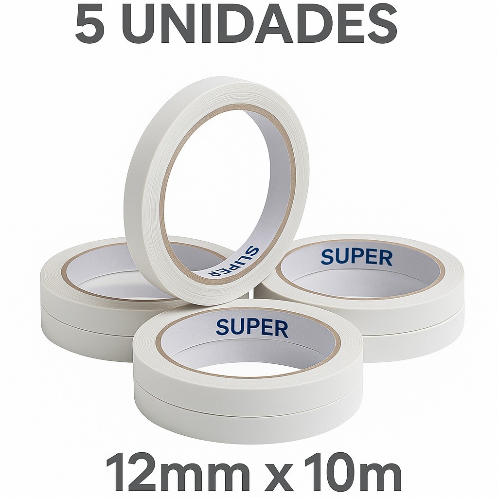 Fita Dupla Face 12mm x 10m - Kit com 5 Rolos para Artesanato Laços Papelaria Al em Oferta na Shopee