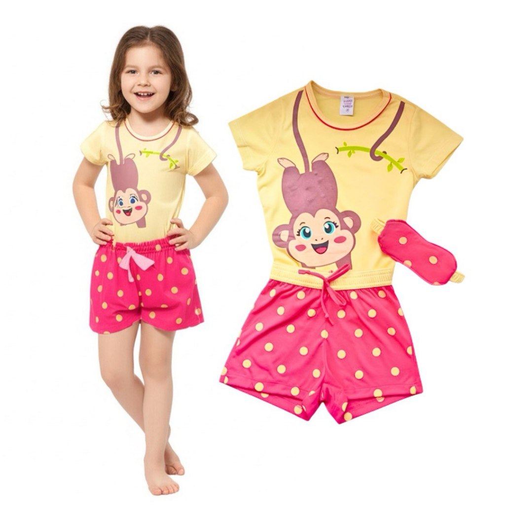 Pijama Menina Infantil Malha Personagem kit 3 Peças Short Doll Blusa