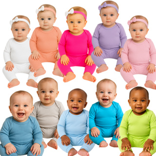 Kit 10 Conjunto Bebê liso Menino e Menina Suedine 100% Algodão 5 Bodys Manga Longa e 5 Calças em Oferta na Shopee