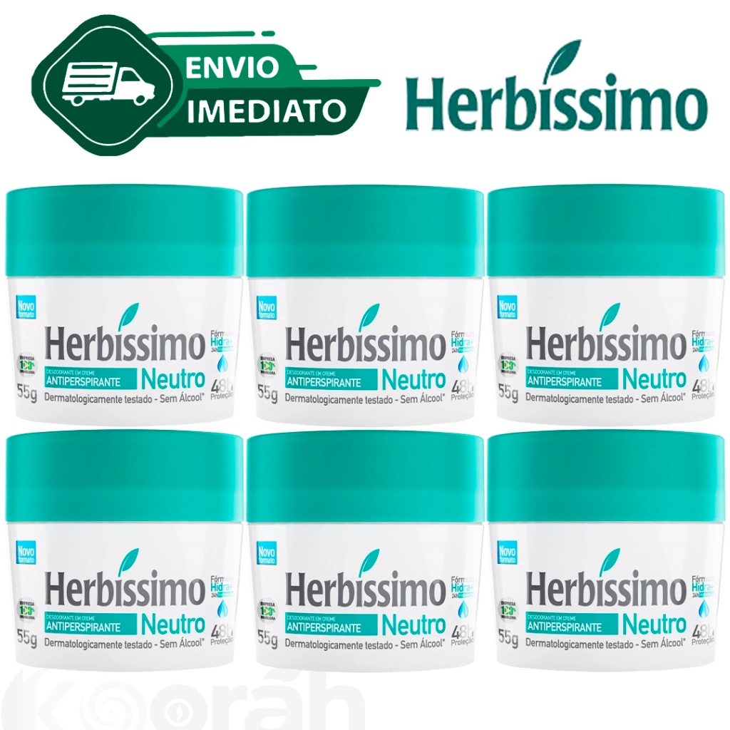 Kit C/6 Antitranspirante Neutro Herbissimo Com Glicerina 48H de Proteção 55g Envio Imediato em Oferta na Shopee