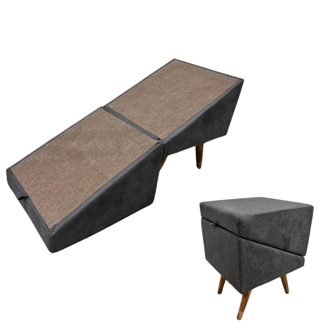 Rampa Escada Pet, Movel Puff Cachorro Gato Antiderrapante decoração 2 em 1