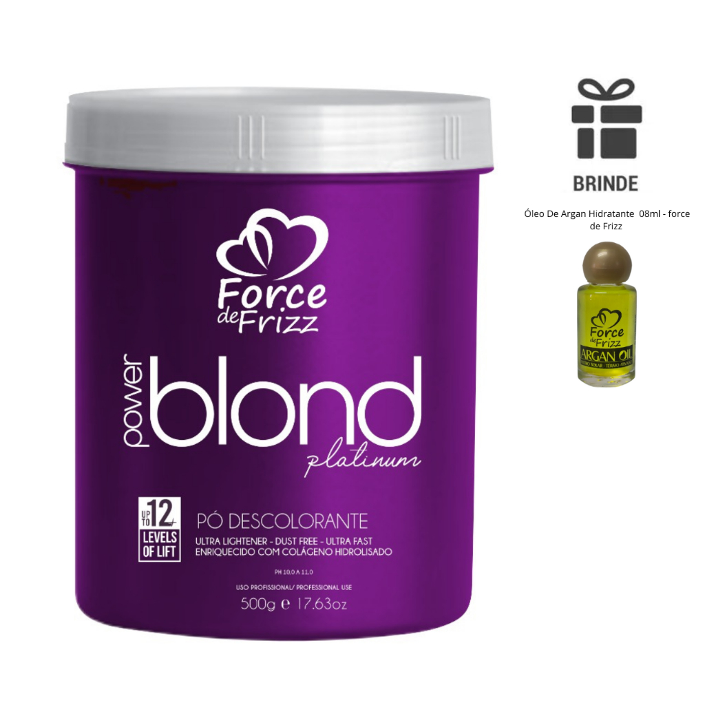 pó descolorante platinum ultra rapido blond azul abre até 12 tons force de frizz 500gr