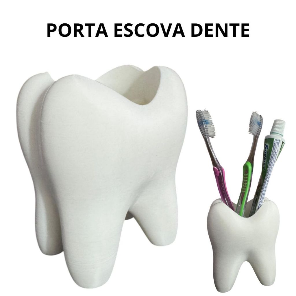 Porta Escovas e Creme Dental Formato Dente – Divertido e Decorativo com 3 Divisórias