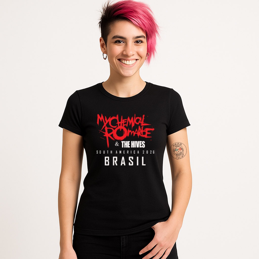 camiseta feminina babylook turne show mcr my chemical romance the hives brasil emo core punk rock
