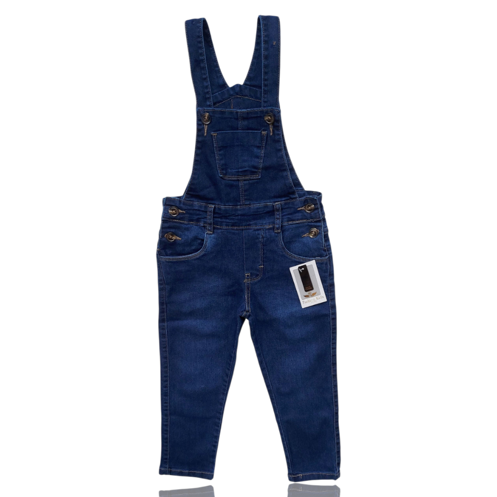 Jardineira Macacão Jeans Escuro e Claro Infantil Menino Elastano Modelo Calça com Ajuste na Alça
