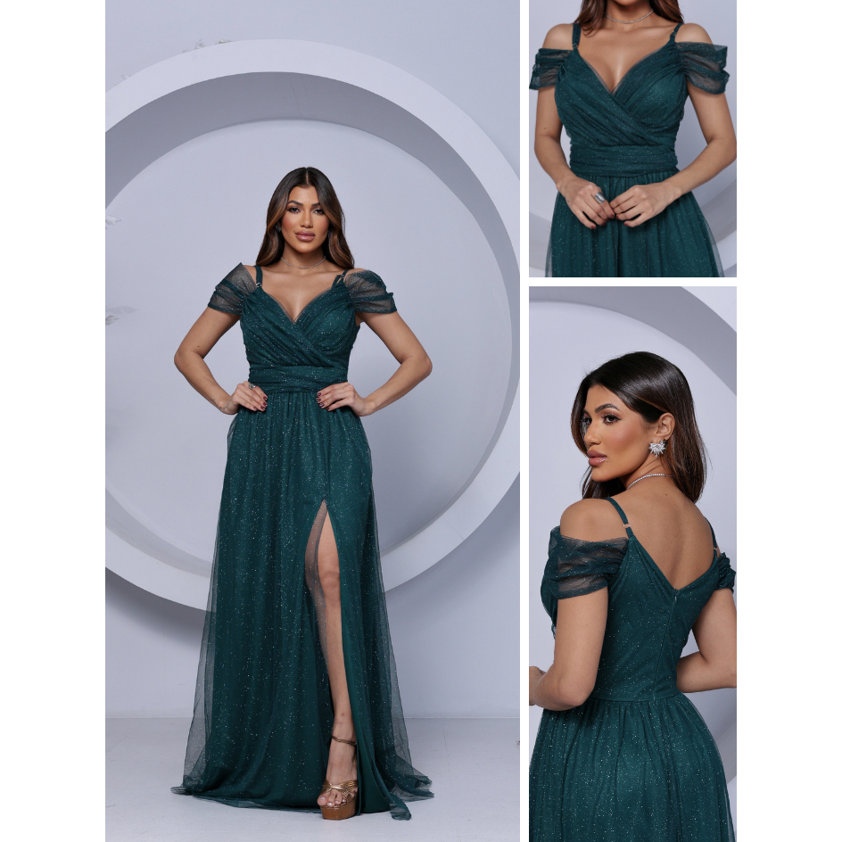 Vestido Cristal Tule com Brilho e Alça para Festas, Casamentos e Madrinhas , Formaturas e Convidadas