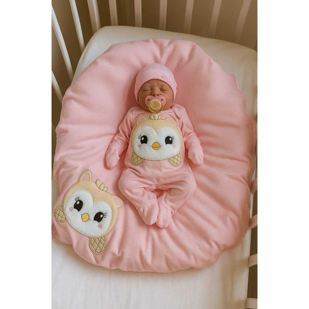 Kit Saída Maternidade Para Menina Corujinha Rosa Safari – Enxoval Completo Fofo Aplicação 3D