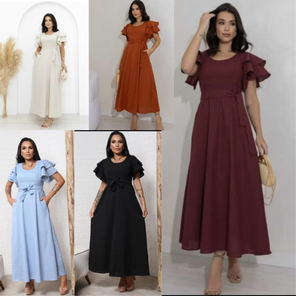 Vestido  feminino mídi luxo  Elegante feminino   tecido alfataria moda Evangélica em Oferta na Shopee