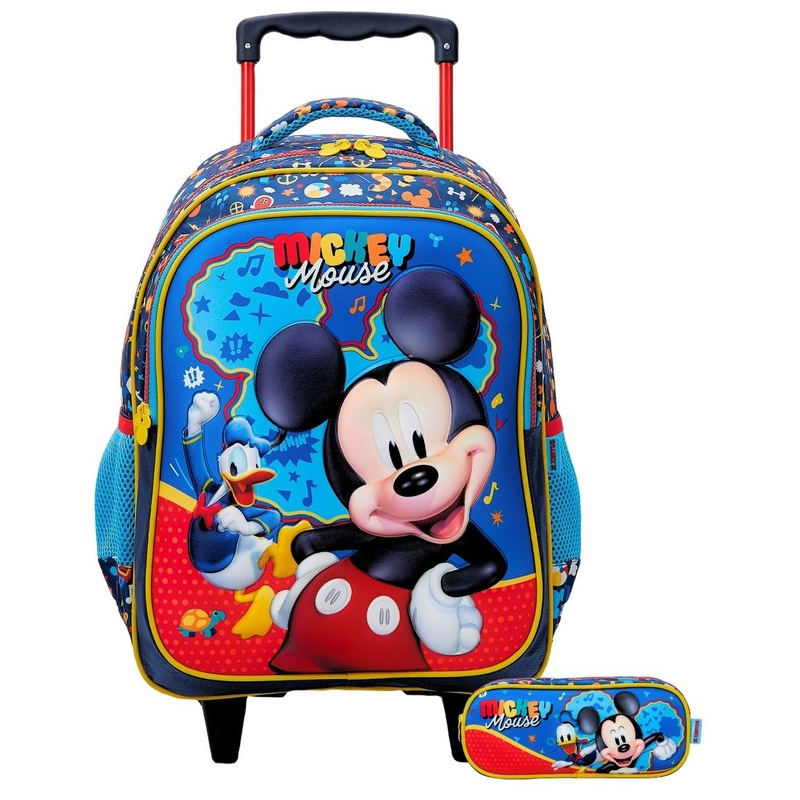 Kit Conjunto Escolar Mochila Rodinha + Estojo Duplo Mickey Mouse