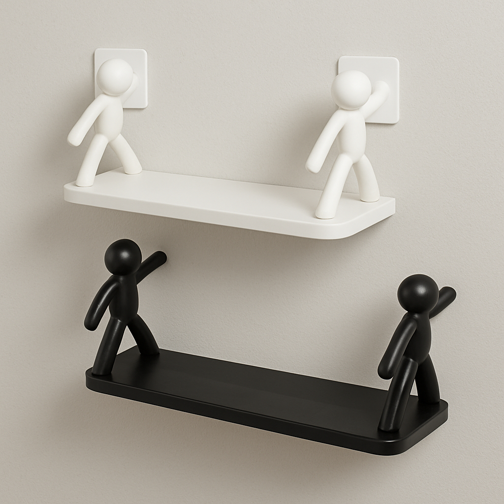 Prateleira 1/2 Estante Bonequinho Buddy plástico com suporte decorativa banheiro cozinha C/ Adesivo