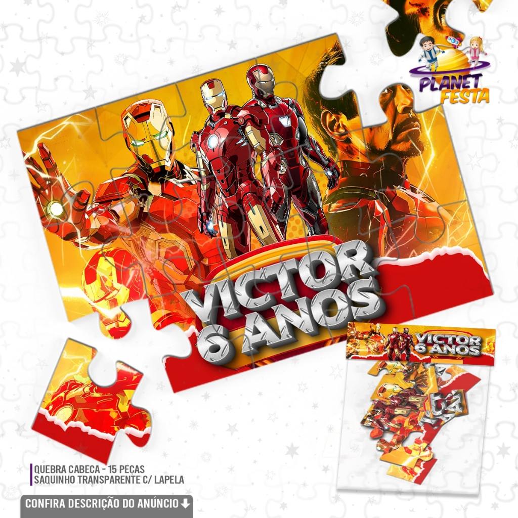 Quebra-Cabeça Personalizado Homem de Ferro Super Herois | Lembrancinha de Aniversário 15 Peças