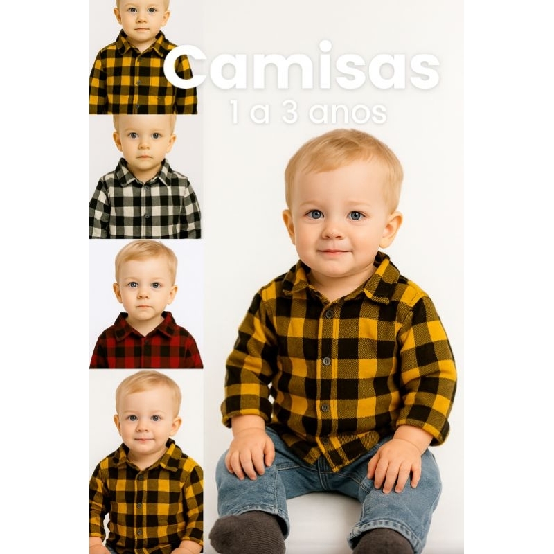 Camisa Infantil Xadrez Junino Menino Tamanho 01 ao 03 anos Estampas Sortidas