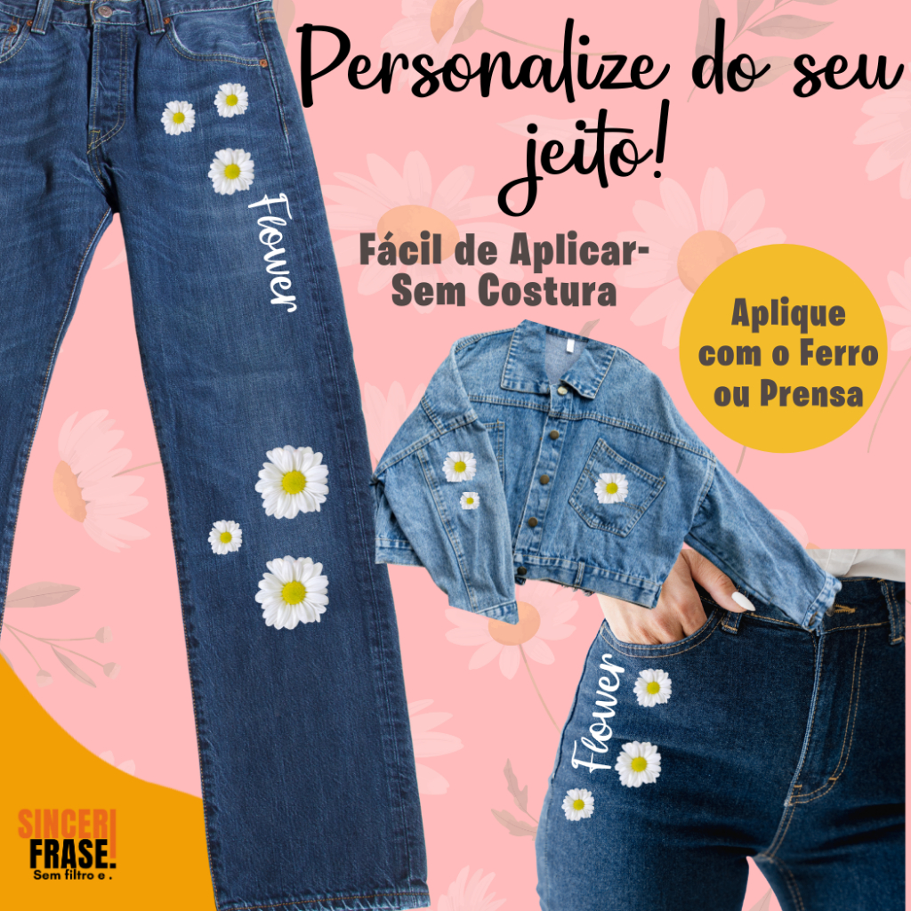 Aplique Mod3 Adesivo Patch Termocolante Personalizado DTF  Estampa Digital Floral Customizar Roupas | Aplicar com Ferro