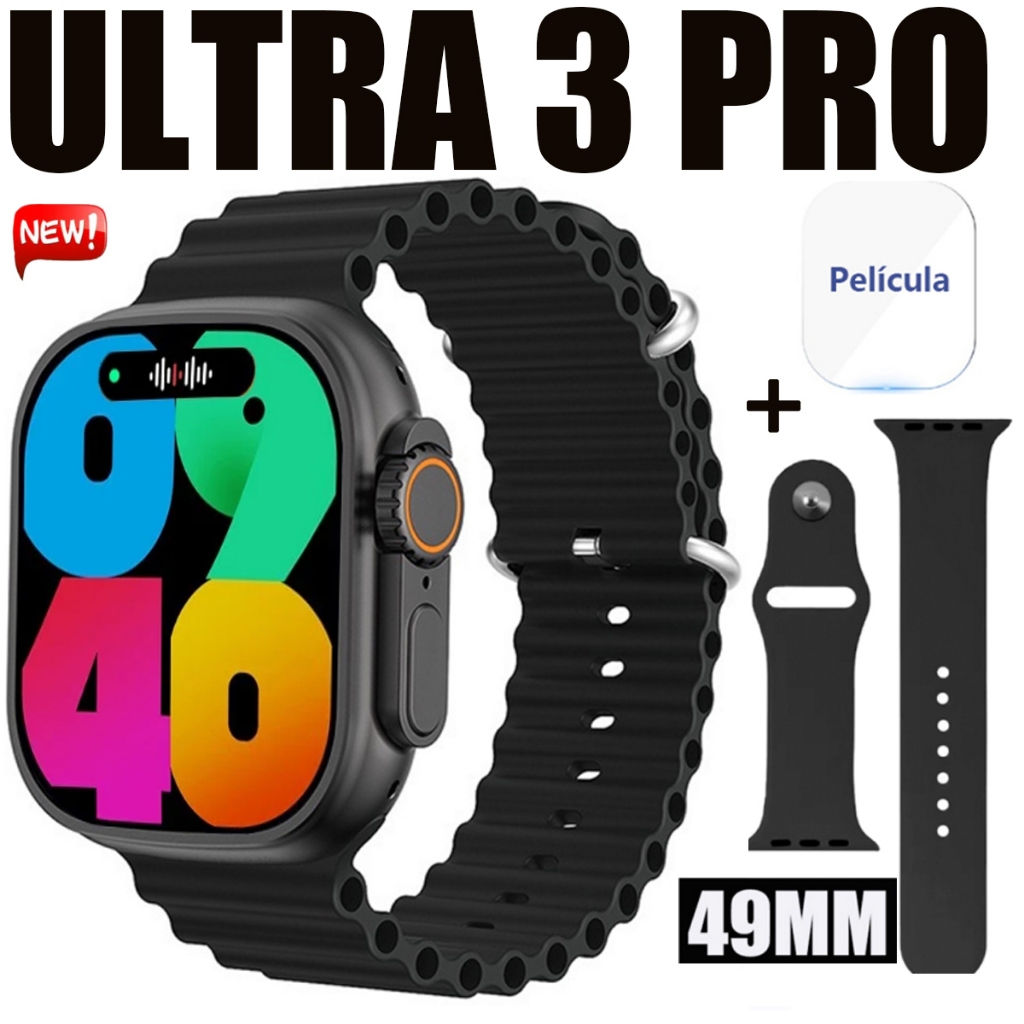 2024 Novo Smartwatch Watch Ultra 3 max Série 10 Super Amoled Prova D'Água Lançamento 49 mm