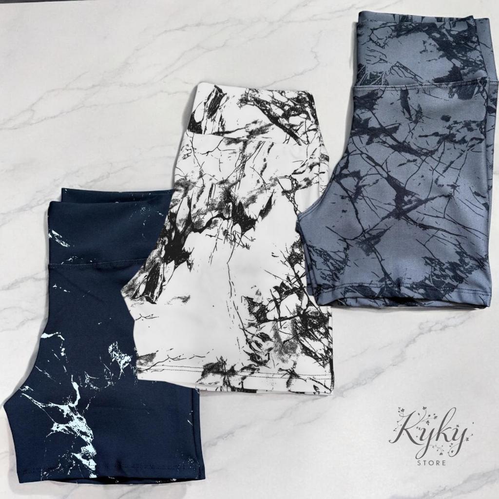 Kit 3 Shorts Marmorizado Roupa Fitness Cintura Alta Feminino Tie Dye Zero Transparencia Academia em Oferta na Shopee