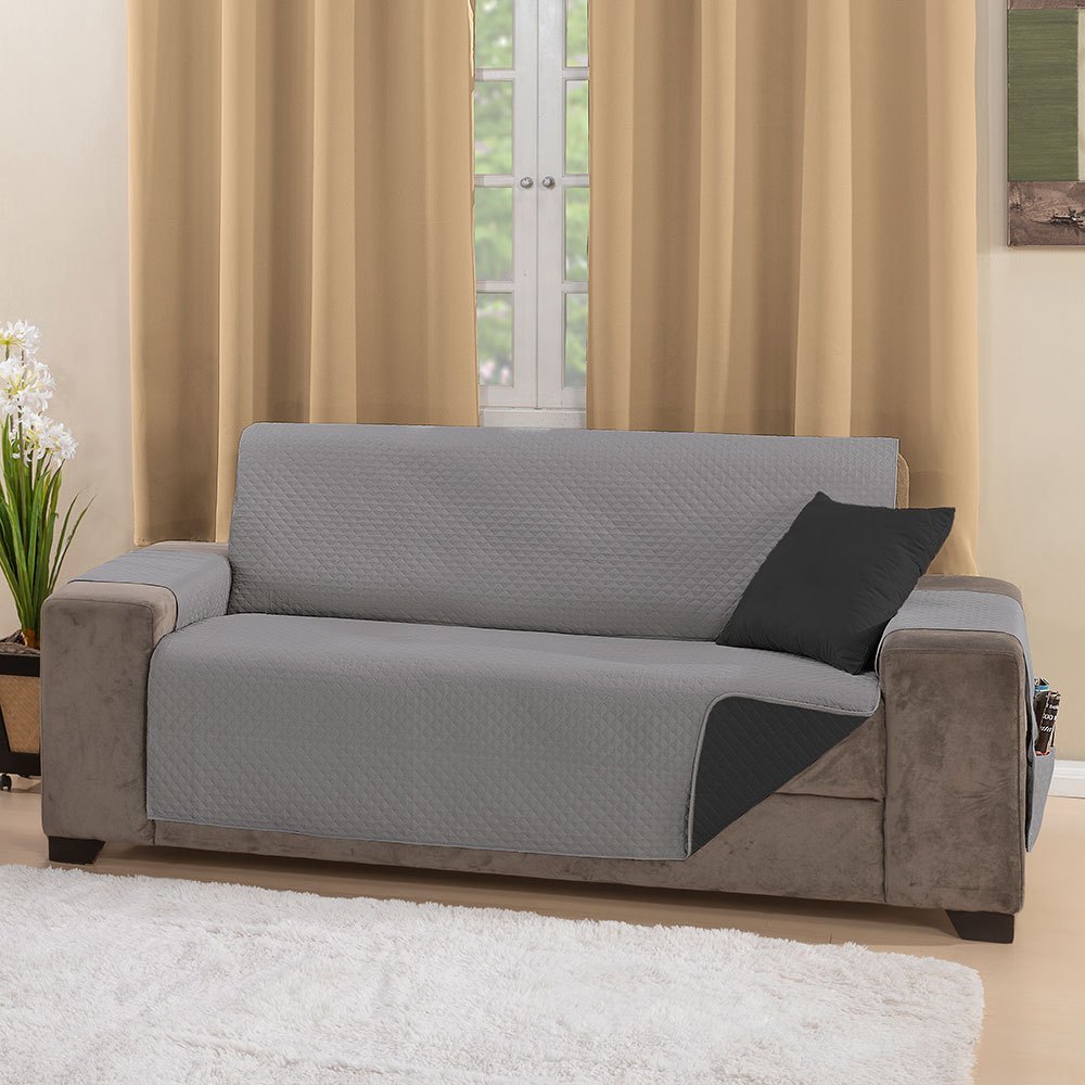 Capa Protetor Sofá Impermeável Dupla Face 4 Lugares Padrão Matelado Decoração