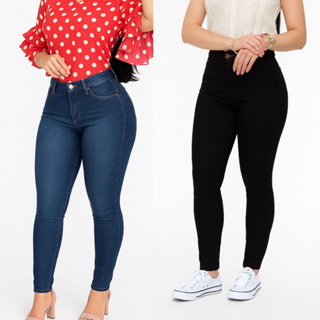 2 Calça Jeans Feminina com elastano cintura alta Skinny em Oferta na Shopee